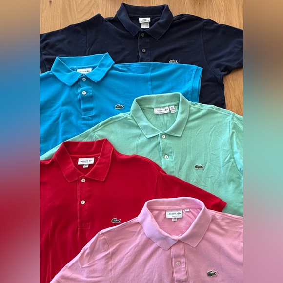 Lacoste Set of 5 Pique Polo Shirts - Pink, Red, Mint, Aqua, Navy - Picture 2 of 13